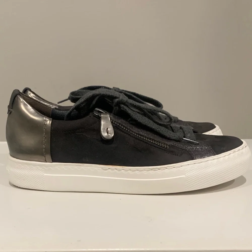 Paul Green Toby Leather Lace-Up Sneakers Side Zip Charcoal Slate Shoes US 7.5 - Picture 3 of 8